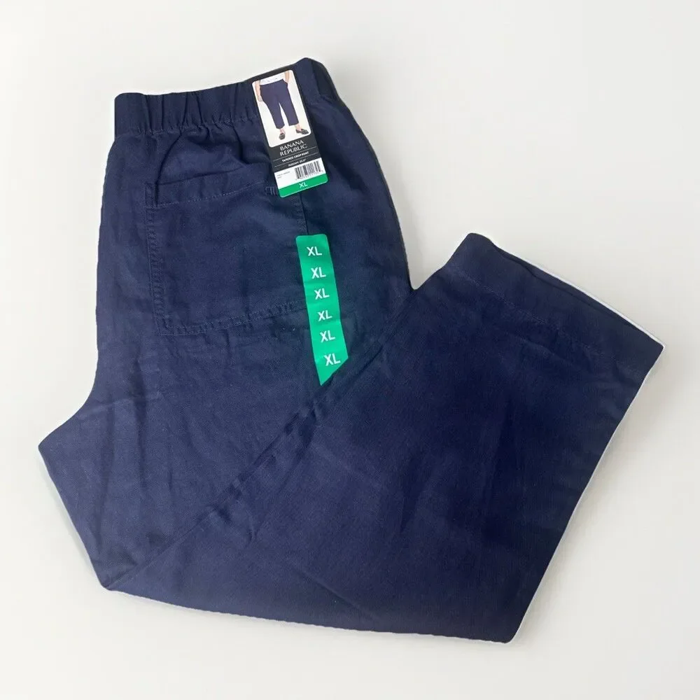 Banana Republic Linen Blend Tapered Crop Pull-On Pant - XL - BLUE